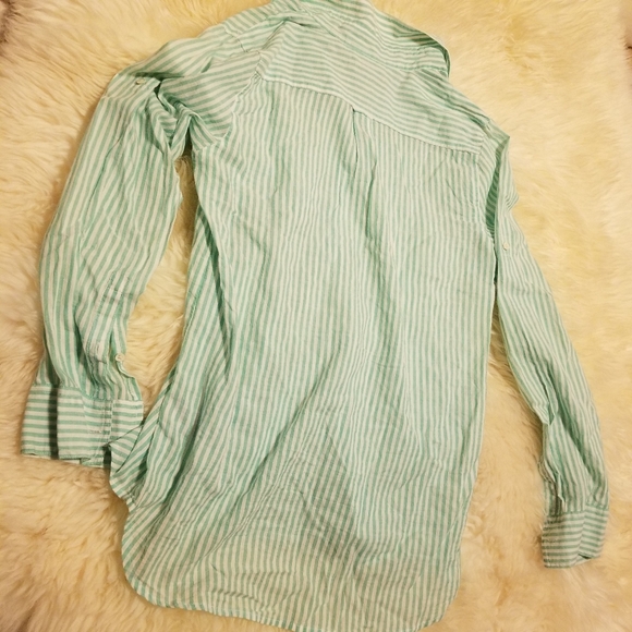 J.Crew Mint green white striped top shirt spring summer Small - Picture 5 of 8